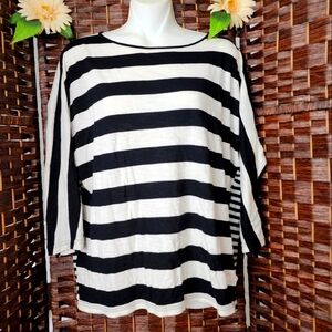 Chaps Top Shirt Blouse Striped Bow tie Women's Size M Color Black & White